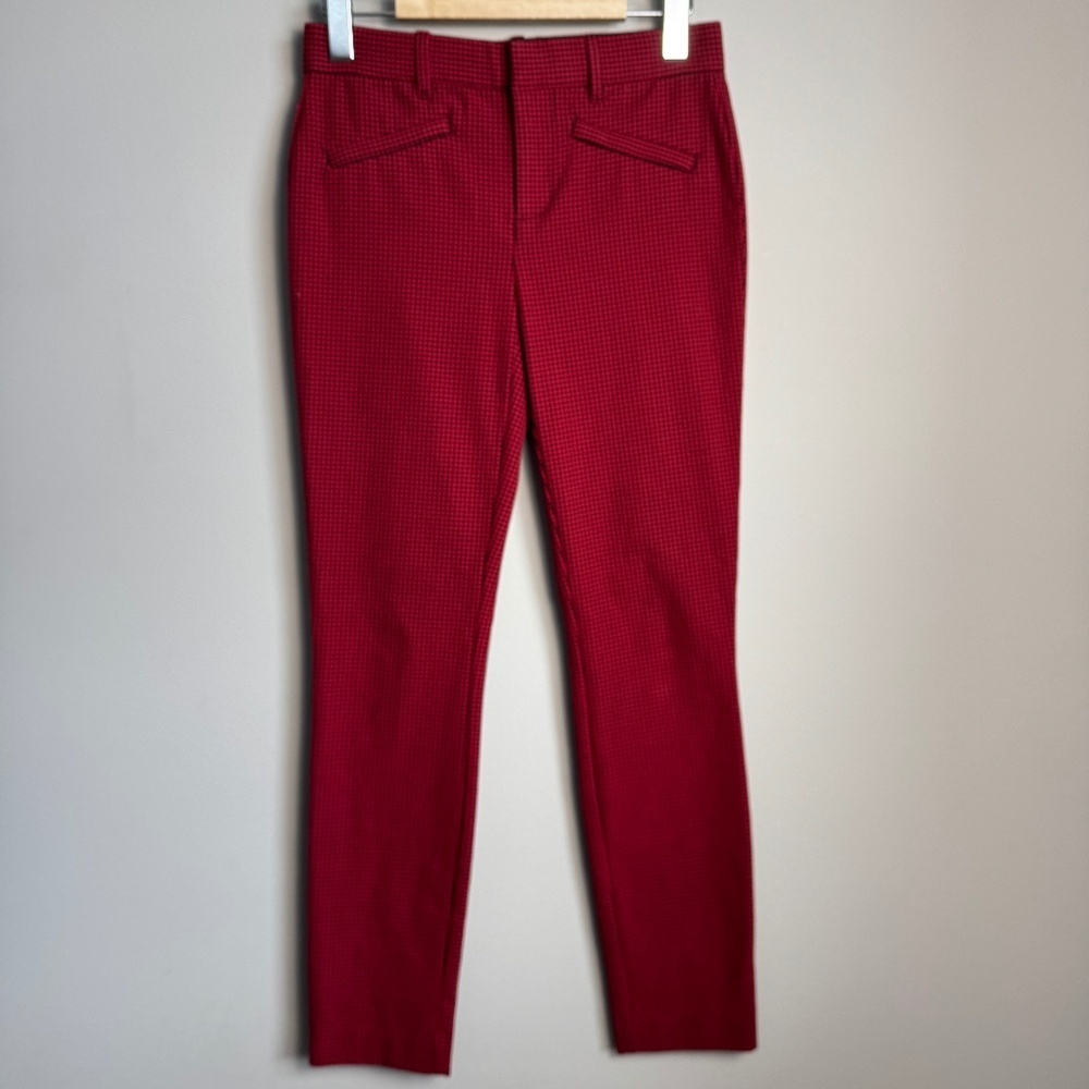 GAP Women's Signature Skinny‎ Ankle Pants Micro Check Red/Black Size 00 Pockets